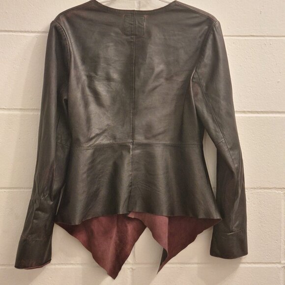 Tristan leather jacket with uneven hem and purple lining - Picture 2 of 7